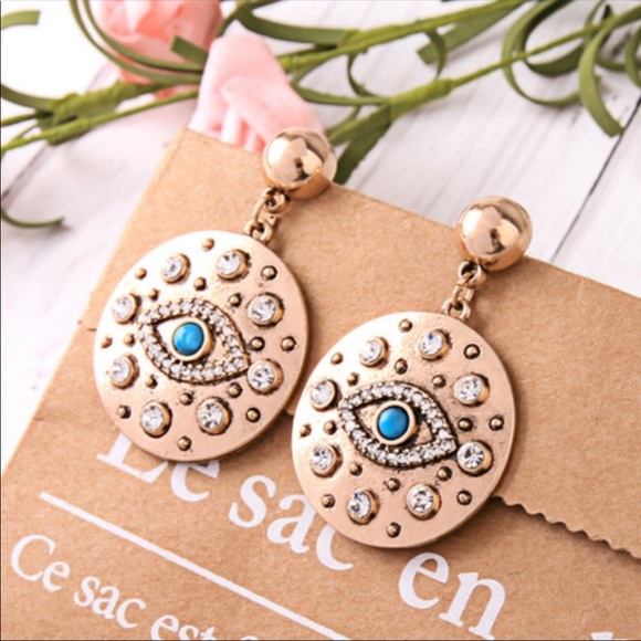 GOLD COLOR EVIL EYE EARRINGS - Picture 2 of 5